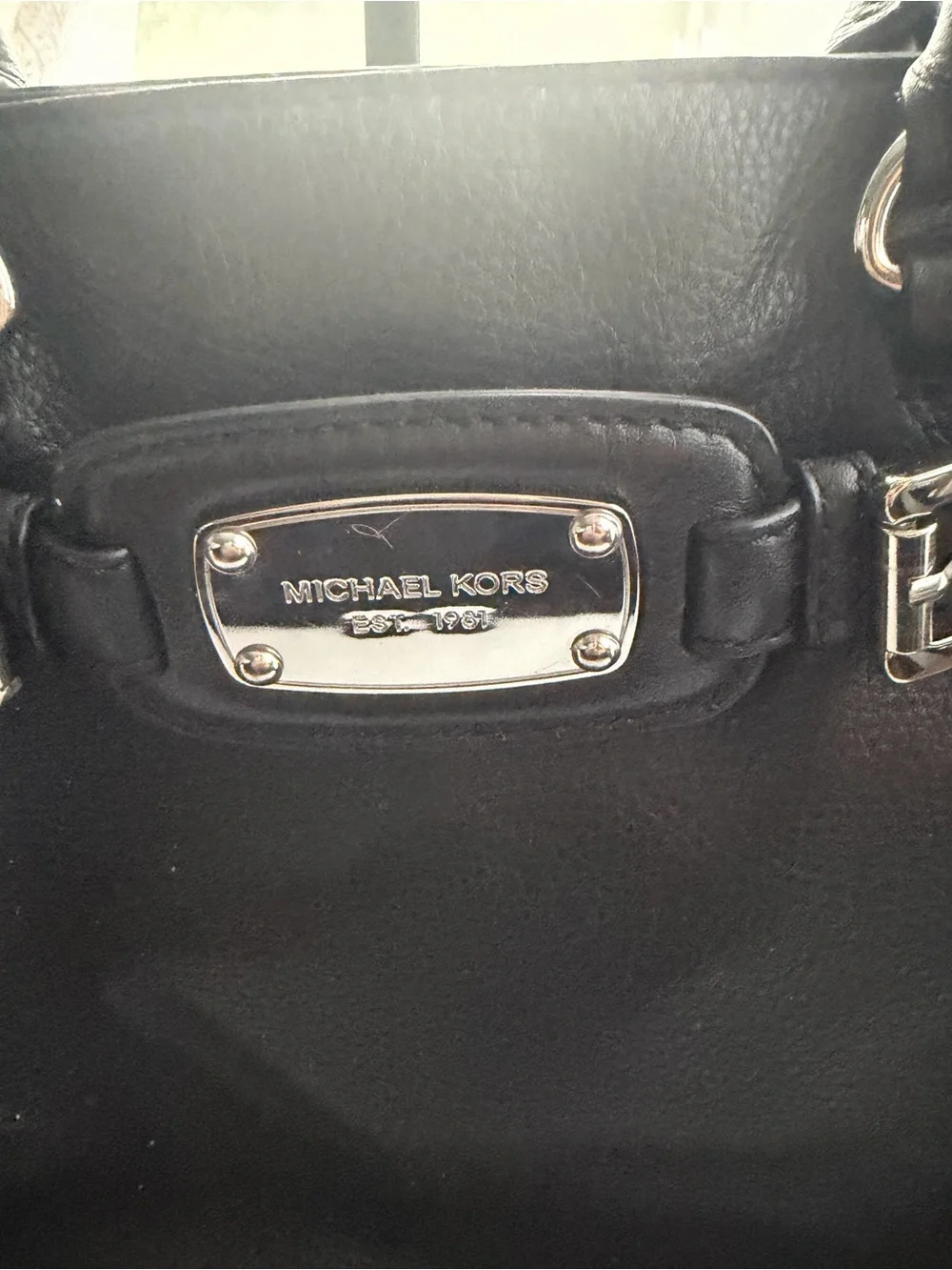 Michael Kors Black Leather Satchel with Gold-Tone Hardware
